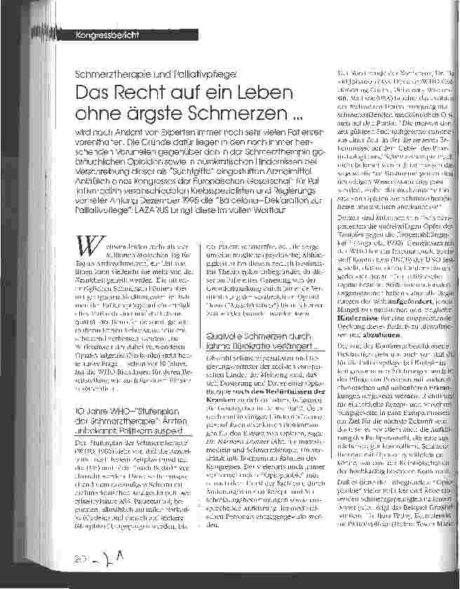 Vorschauseite 1: Das Recht auf ein Leben ohne ärgste Schmerzen... Schmerztherapie und Palliativpflege