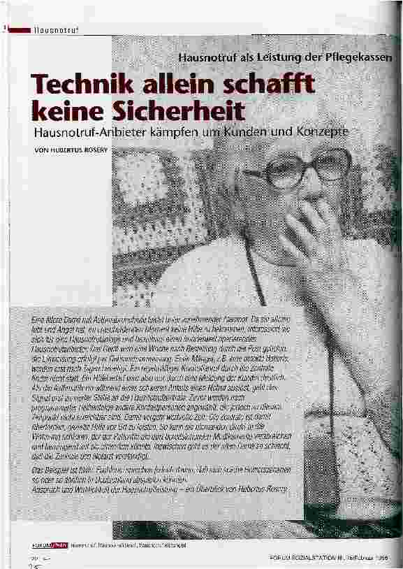 Vorschauseite 1: Technik allein schafft keine Sicherheit Hausnotruf-Anbieter kämpfen um Kunden und Konzepte