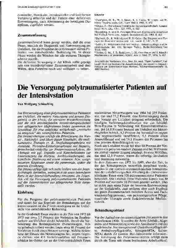 Vorschauseite 1: Die Versorgung polytraumatisierter Patienten auf der Intensivstation