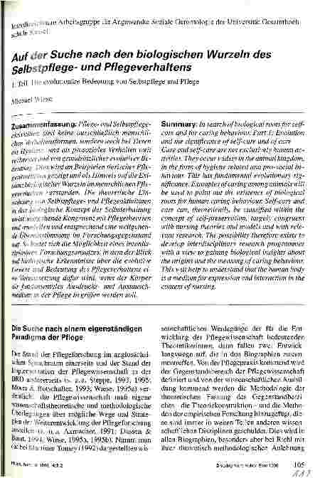 Vorschauseite 1: Auf der Suche nach den biologischen Wurzeln des Selbstpflegeund Pflegeverhaltens