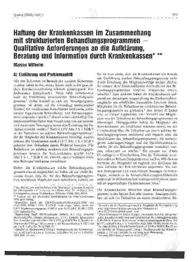 Vorschauseite 1: Haftung der Krankenkassen im Zusammenhang mit strukturierten Behandlungsprogrammen -Qualitative Anforderungen an die Aufklärung, Beratung und Information durch Krankenkassen