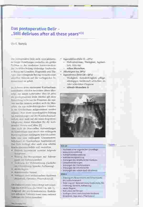 Vorschauseite 1: Das postoperative Delir - „Still deliriuos after all these years“