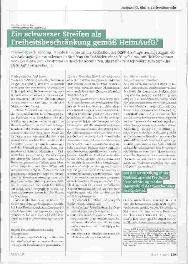 Vorschauseite 1: Ein schwarzer Streifen als Freiheitsbeschränkung gemäß HeimAufG?