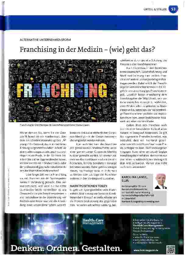 Vorschauseite 1: Franchising in der Medizin - (wie) geht das?