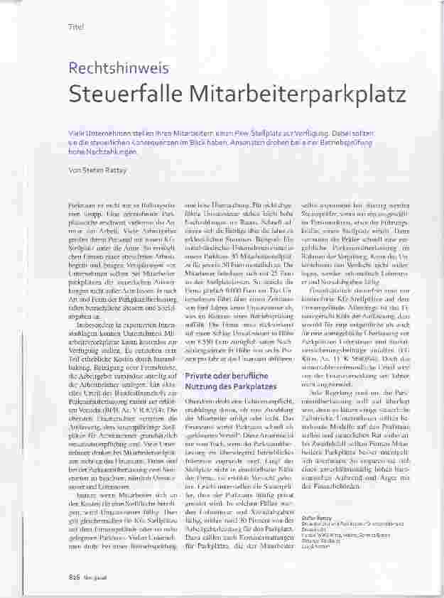 Vorschauseite 1: Steuerfalle Mitarbeiterparkplatz