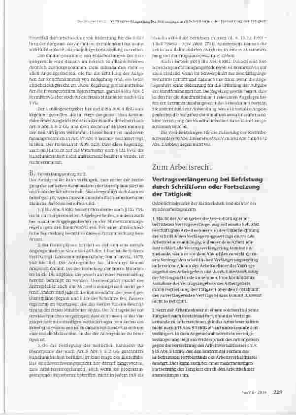Vorschauseite 1: Vertragsverlängerung bei Befristung durch Schriftform oder Fortsetzung der Tätigkeit