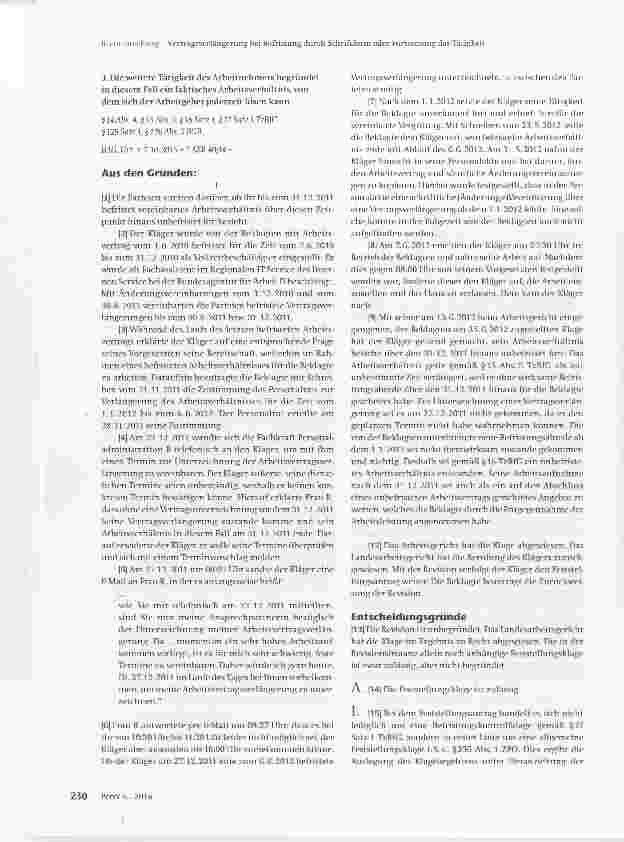Vorschauseite 2: Vertragsverlängerung bei Befristung durch Schriftform oder Fortsetzung der Tätigkeit