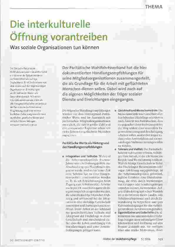 Vorschauseite 1: Die interkulturelle Öffnung vorantreiben Was soziale Organisationen tun können