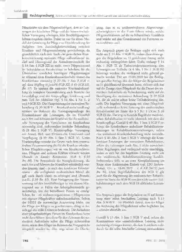 Vorschauseite 6: Zum Anspruch auf häusliche Pflege nach dem SGB XII während einer stationären Krankenhausbehandlung