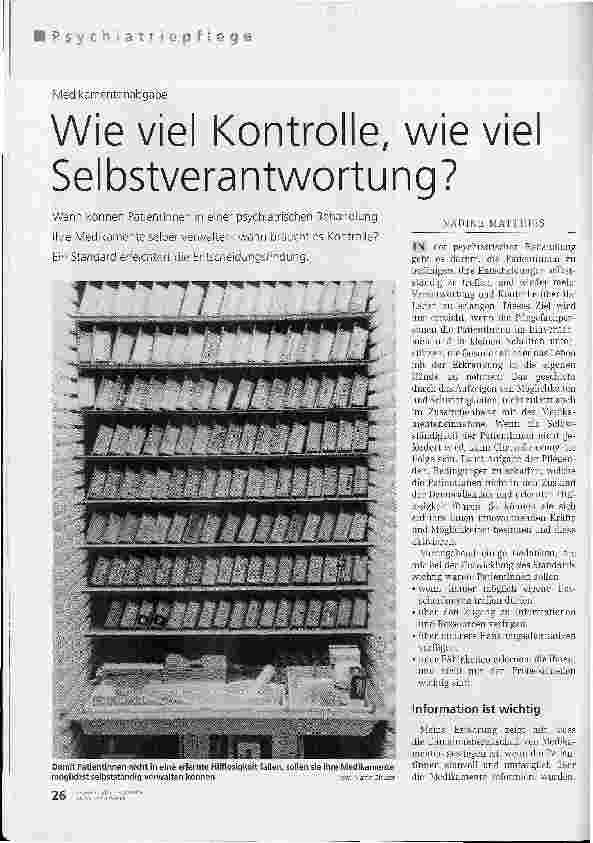 Vorschauseite 1: Medikamentenabgabe - Wie viel Kontrolle, wie vie Selbstverantwortung?