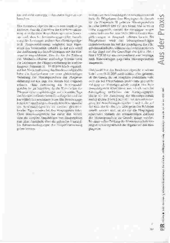 Vorschauseite 2: Finanzierung stationärer Hospizleistungen durch Krankenund Pflegeversicherung - Anmerkungen zum Urteil des BSG vom 08. 11. 2005