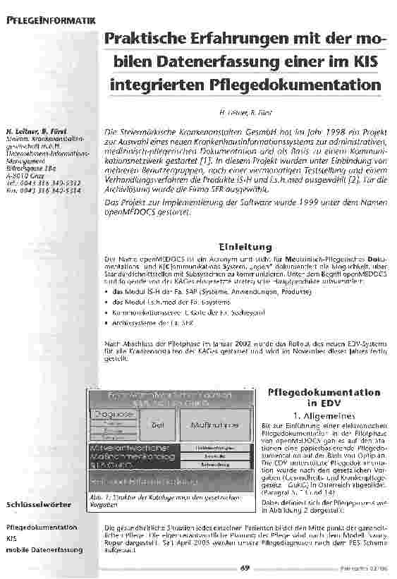 Vorschauseite 1: Praktische Erfahrungen mit der mobilen Datenerfassung einer im KIS integrierten Pflegedokumentation
