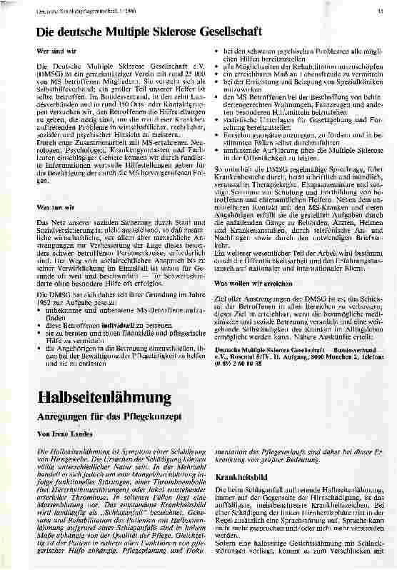 Vorschauseite 1: Halbseitenlähmung Anregungen für das Pflegekonzept