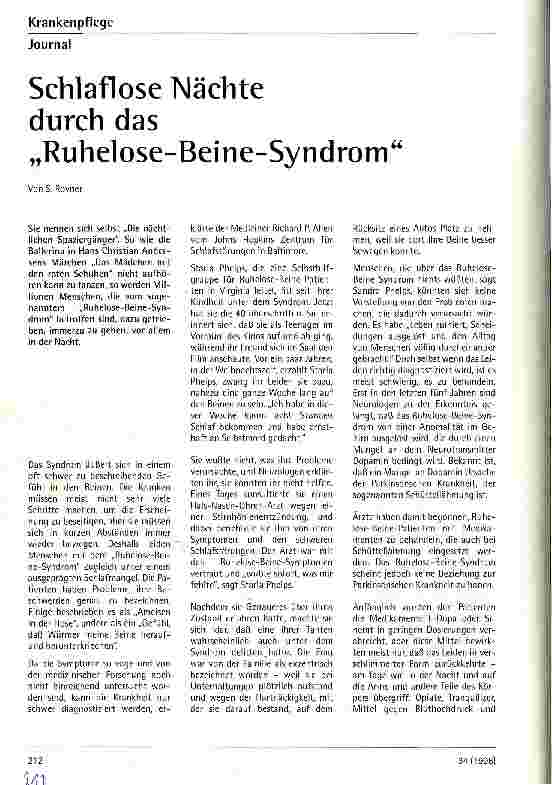 Vorschauseite 1: Schlaflose Nächte durch das Ruhelose-Beine-Syndrom