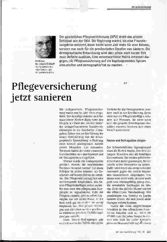 Vorschauseite 1: Pflegeversicherung jetzt sanieren