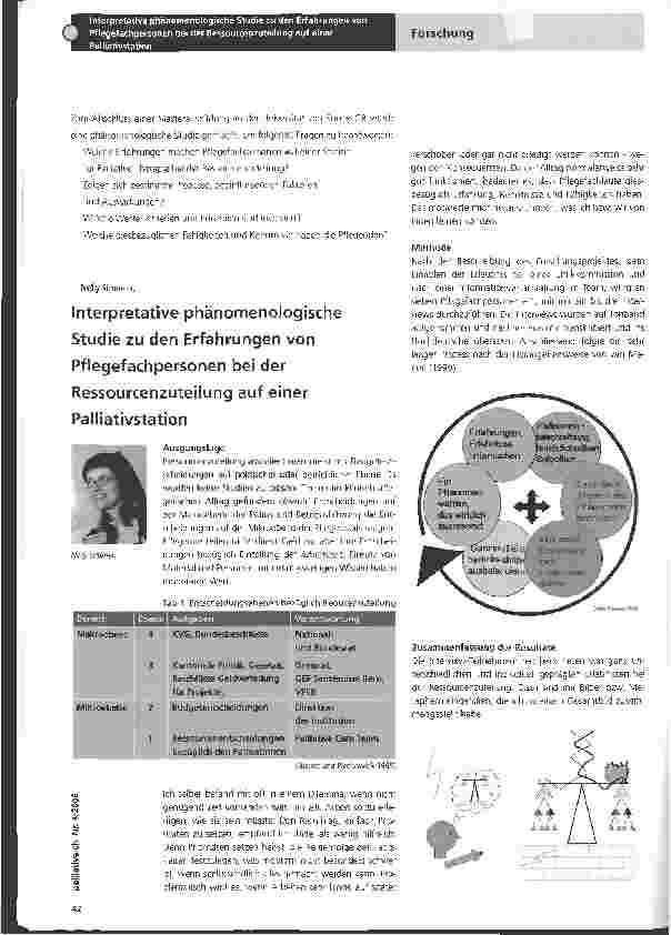 Vorschauseite 1: Interpretative phänomenologische Studie zu den Erfahrungen von Pflegefachpersonen bei der Ressourcenzuteilung auf einer Palliativstation