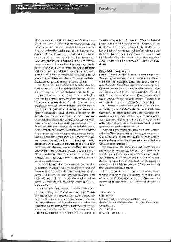 Vorschauseite 2: Interpretative phänomenologische Studie zu den Erfahrungen von Pflegefachpersonen bei der Ressourcenzuteilung auf einer Palliativstation