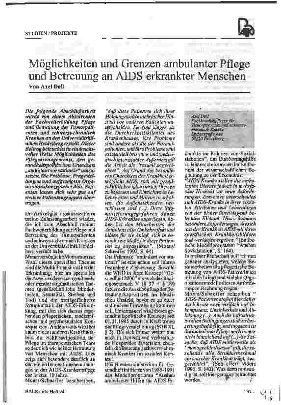 Vorschauseite 1: Möglichkeiten und Grenzen ambulanter Pflege und Betreuung an AIDS erkrankter Menschen
