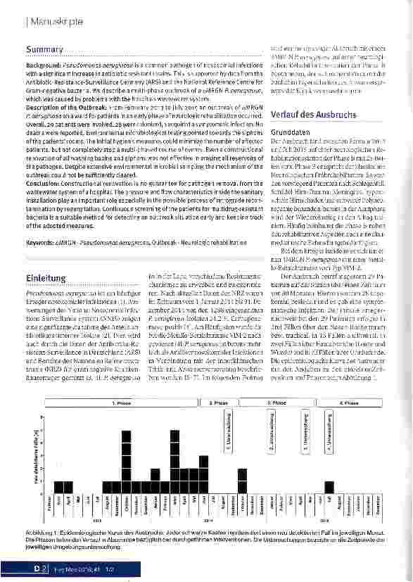 Vorschauseite 2: Ausbruch von 4MRGN Pseudomonas aeruginosa auf einer neurologischen Rehabilitationsstation