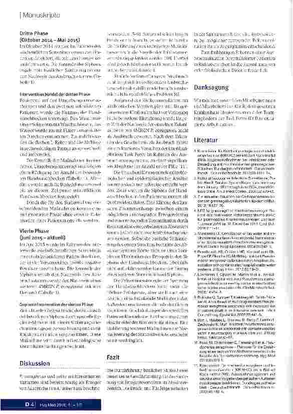 Vorschauseite 4: Ausbruch von 4MRGN Pseudomonas aeruginosa auf einer neurologischen Rehabilitationsstation