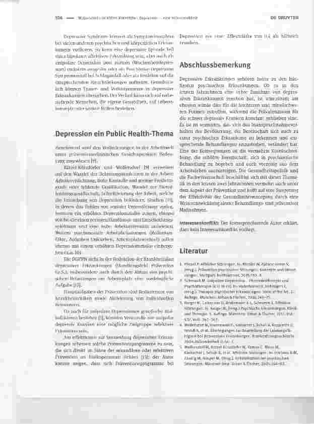 Vorschauseite 3: Depression - eine Volkskrankheit: gesundheitspolitische und präventive Anmerkungen