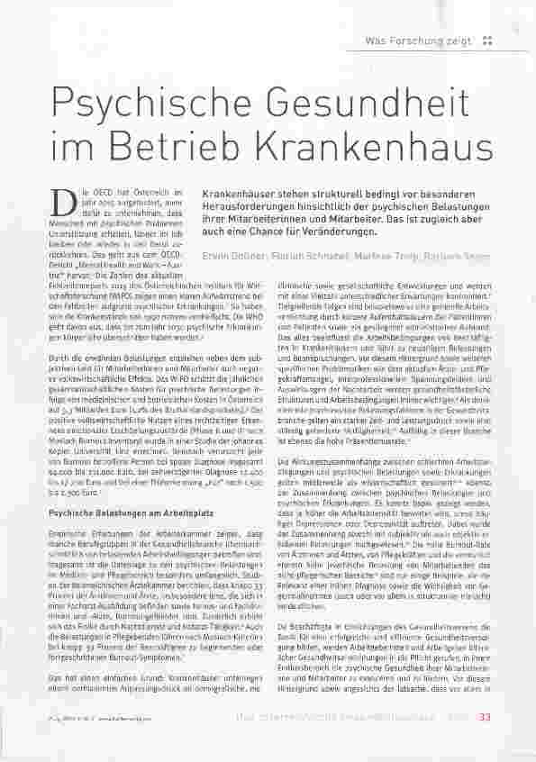 Vorschauseite 1: Psychische Gesundheit im Betrieb Krankenhaus