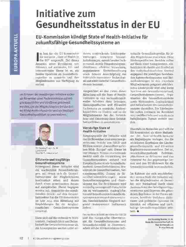 Vorschauseite 1: Initiative zum Gesundheitsstatus in der EU