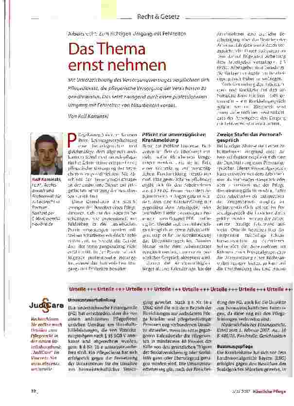 Vorschauseite 1: Arbeitsrecht: Zum richtigen Umgang mit FehlzeitenDas Thema ernst nehmen