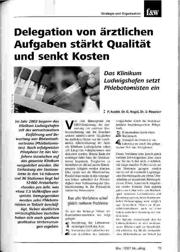 Vorschauseite 1: Delegation von ärztlichen Aufgaben stärkt Qualität und senkt Kosten