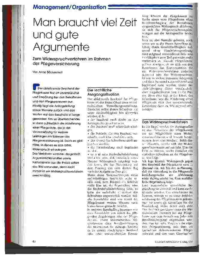 Vorschauseite 1: Man braucht viel Zeit und gute Argumente Zum Widerspruchsverfahren im Rahmen der Pflegeversicherung