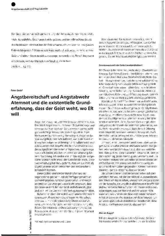Vorschauseite 1: Angstbereitschaft und Angstabwehr Atemnot und die existenzielle Grunderfahrung, dass der Geist weht, wo ER will