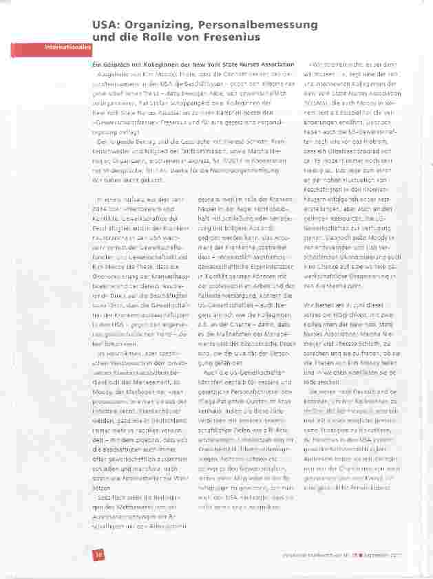 Vorschauseite 1: USA: Organizing, Personalbemessung und die Rolle von Fresenius