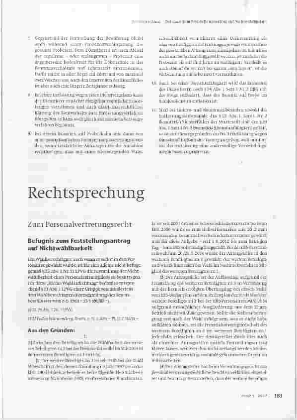 Vorschauseite 1: Befugnis zum Feststellungsantrag auf Nichtwählbarkeit