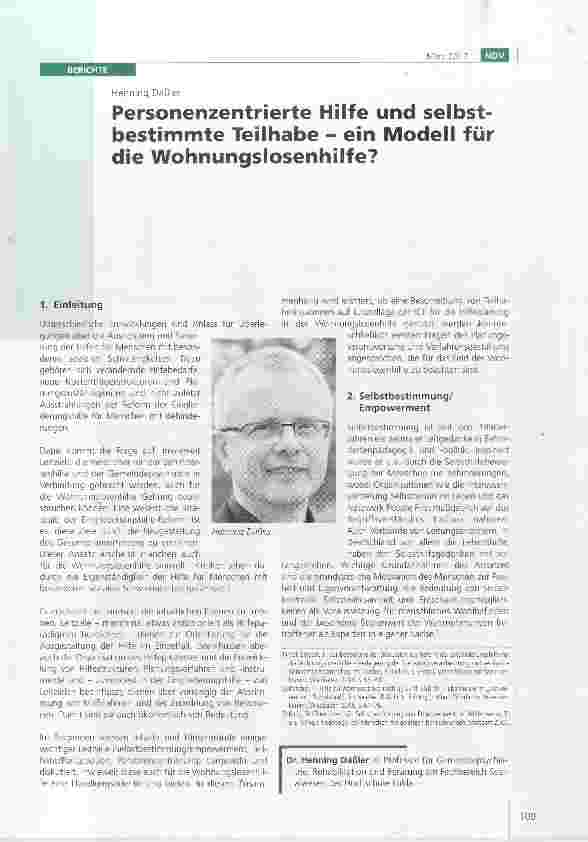 Vorschauseite 1: Personenzentrierte Hilfe und selbst-bestimmte Teilhabe - ein Modell für die Wohnungslosenhilfe?