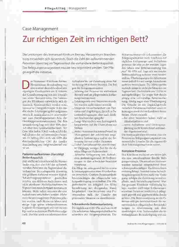 Vorschauseite 1: Case Management Zur richtigen Zeit im richtigen Bett?