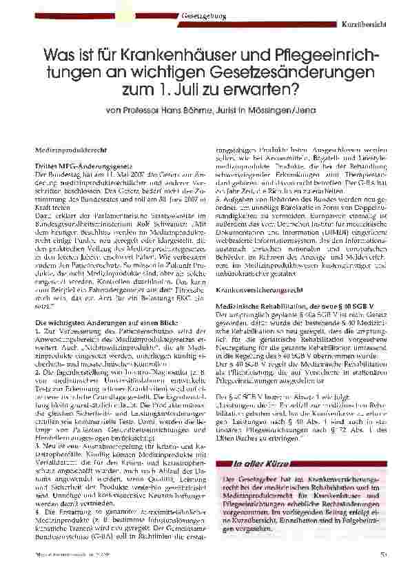 Vorschauseite 1: Was ist für Krankenhäuser und Pflegeeinrichtungen an wichtigen Gesetzesänderungen zum 1. Juli zu erwarten?