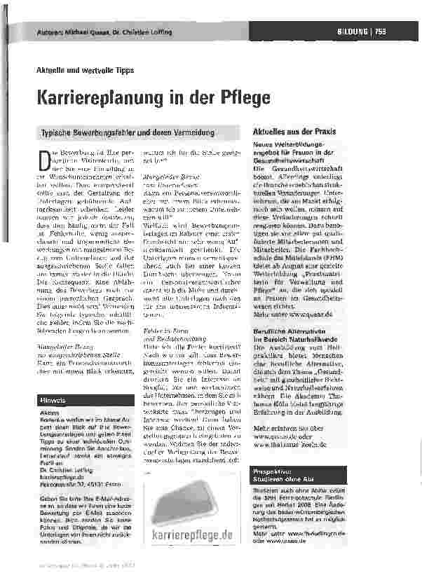 Vorschauseite 1: Karriereplanung in der Pflege