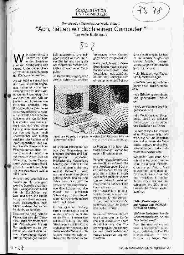 Vorschauseite 1: Sozialstationen und Computer Ach, hätten wir doch einen Computer