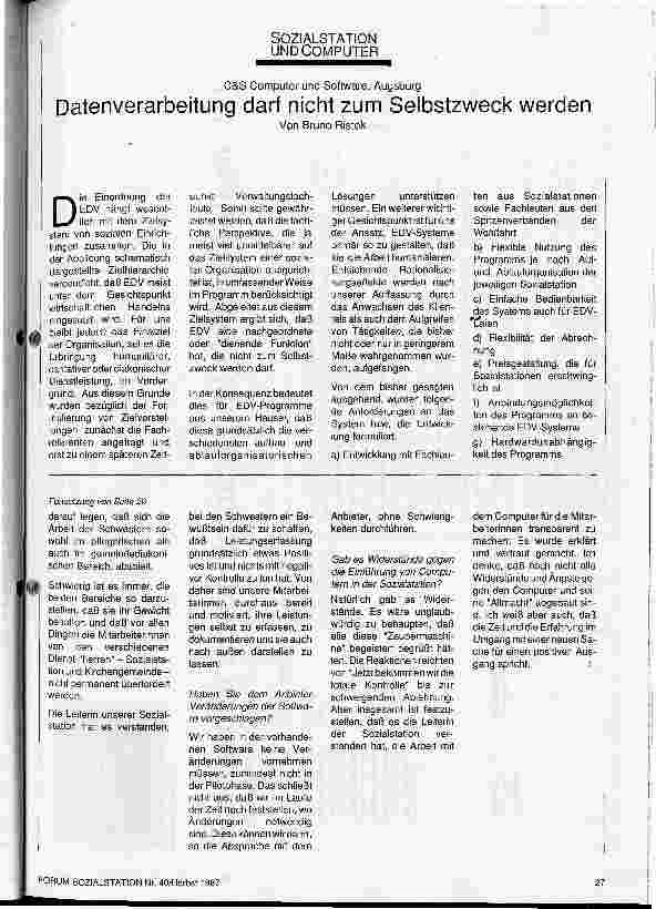 Vorschauseite 2: Sozialstationen und Computer Ach, hätten wir doch einen Computer