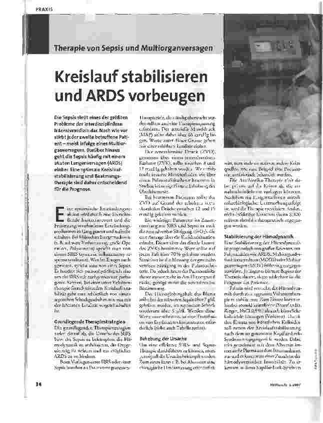 Vorschauseite 1: Therapie von Sepsis und MultiorganversagenKreislauf stabilisieren und ARDS vorbeugen