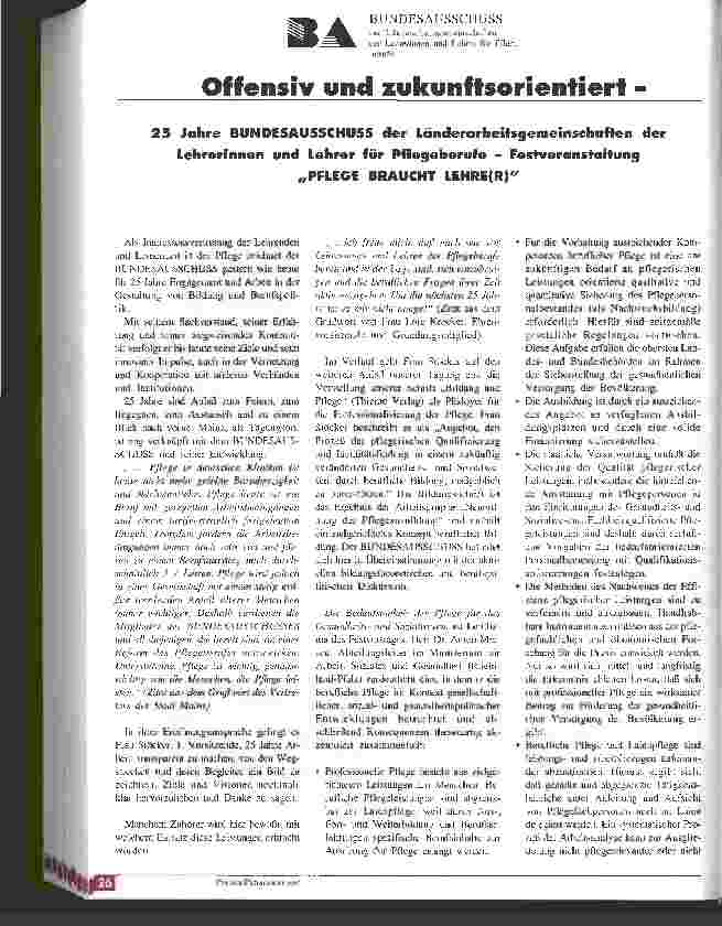 Vorschauseite 1: 25 Jahre Bundesausschuß Pflege braucht Lehre(r)