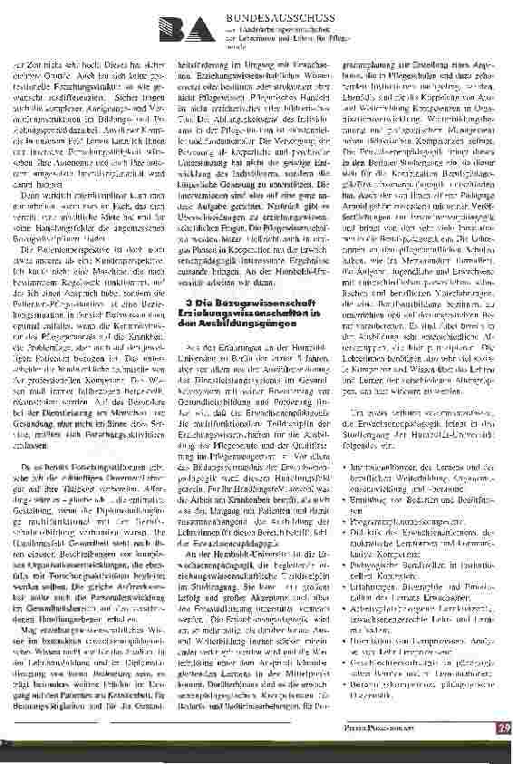 Vorschauseite 4: 25 Jahre Bundesausschuß Pflege braucht Lehre(r)