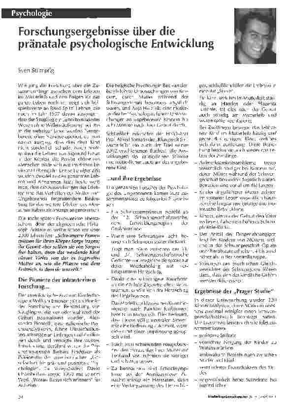 Vorschauseite 1: Forschungsergebnisse über die pränatale psychologische Entwicklung