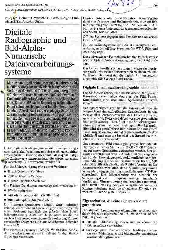 Vorschauseite 1: Digitale Radiographie und Bild-Alpha-Numerische Datenverarbeitungssysteme
