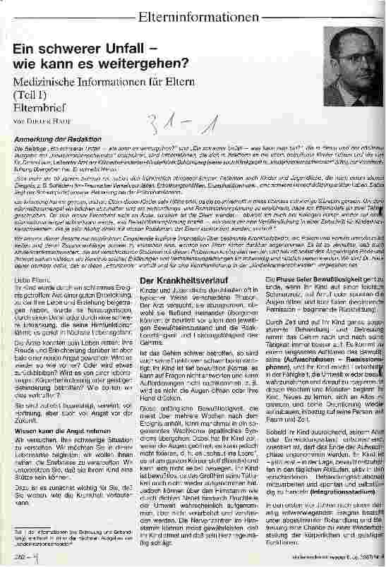 Vorschauseite 1: Ein schwerer Unfall - wie kann es weitergehen? Medizinische Informationen für Eltern (Teil 1)