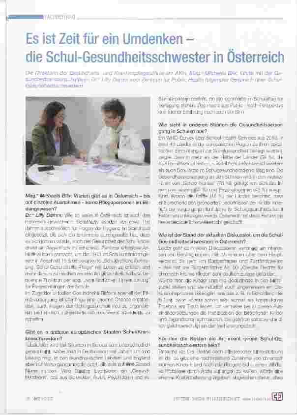 Vorschauseite 1: Es ist Zeit für ein Umdenken die Schul-Gesundheitsschwester in Österreich