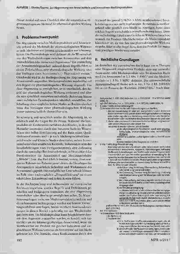 Vorschauseite 2: Zur Abgrenzung von Arzneimitteln und innovativen Medizinprodukten am Merkmal der pharmakologischen Wirkung