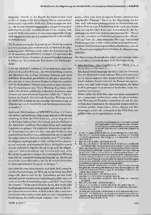 Vorschauseite 3: Zur Abgrenzung von Arzneimitteln und innovativen Medizinprodukten am Merkmal der pharmakologischen Wirkung