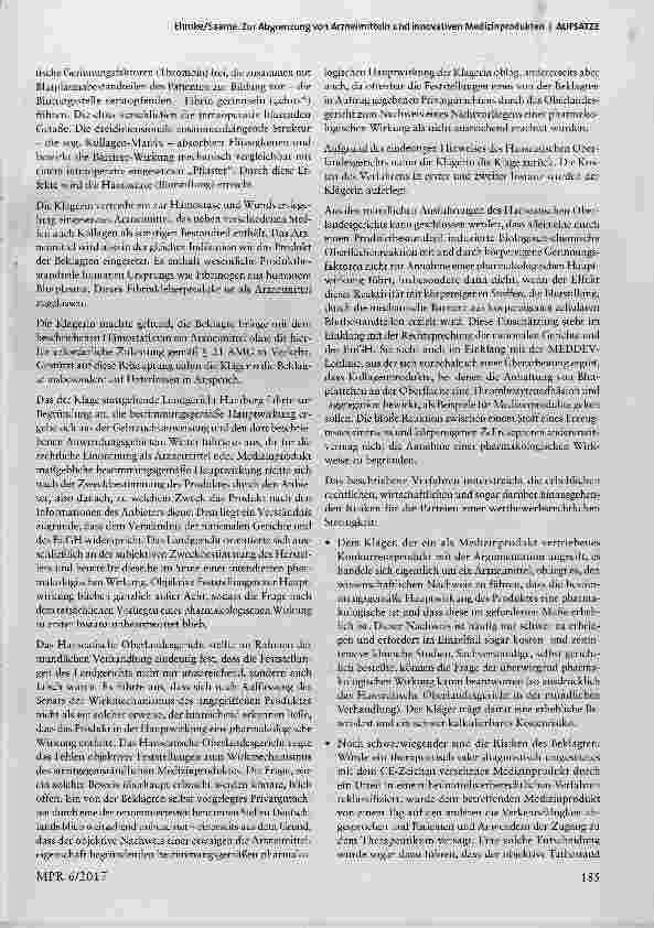 Vorschauseite 5: Zur Abgrenzung von Arzneimitteln und innovativen Medizinprodukten am Merkmal der pharmakologischen Wirkung
