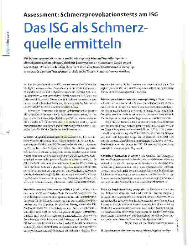 Vorschauseite 1: Assessment: Schmerzprovokationstests am ISC Das ISC als Schmerzquelle ermitteln